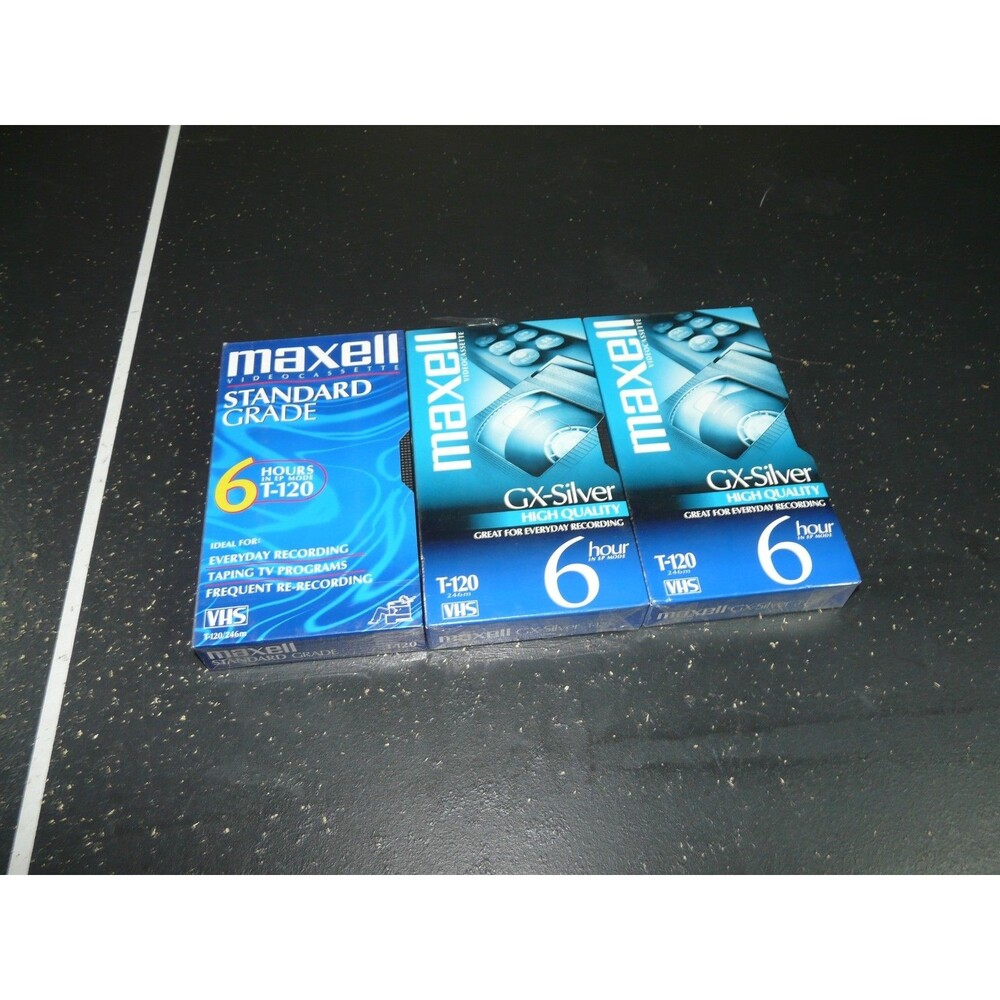 Maxwell Standard / GX Silver Grade VHS Blank Tape T-120 6 Hour - Lot of 3 - NEW